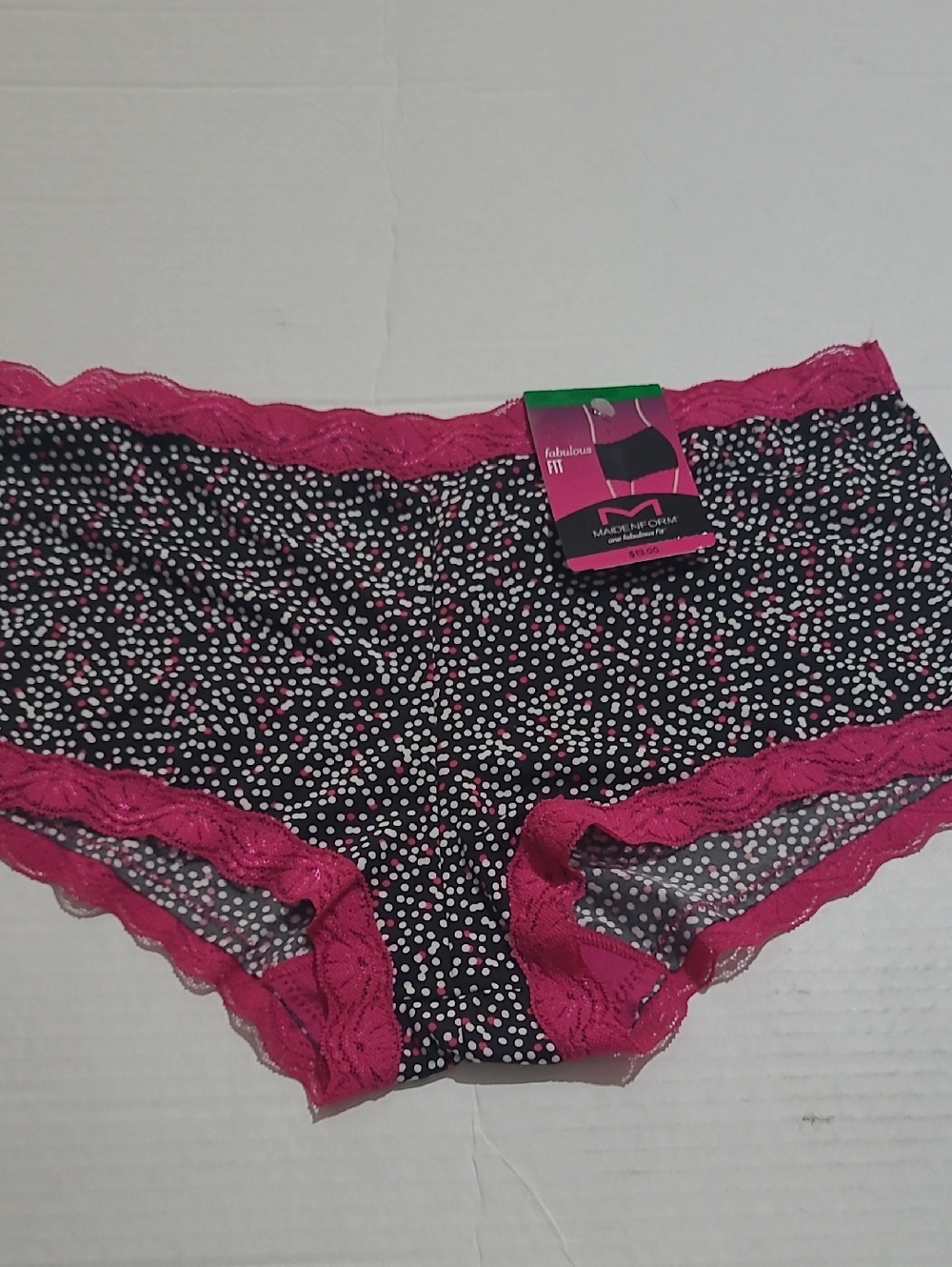 Maidenform Black Polka Dot Hipster Panties with Hot Pink Lace Trim